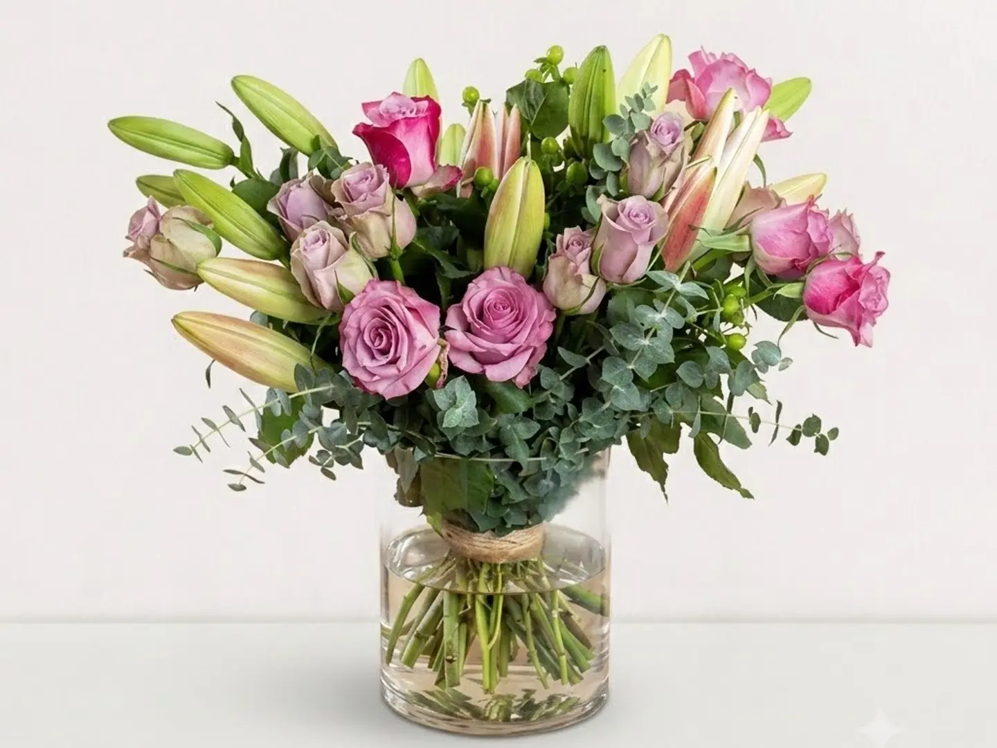Mauve Roses & Lilies Vase