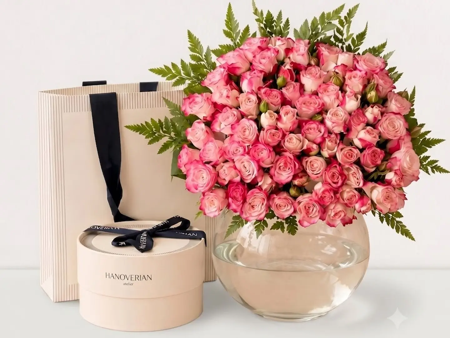 Pink Spray Roses Vase With Chocolate