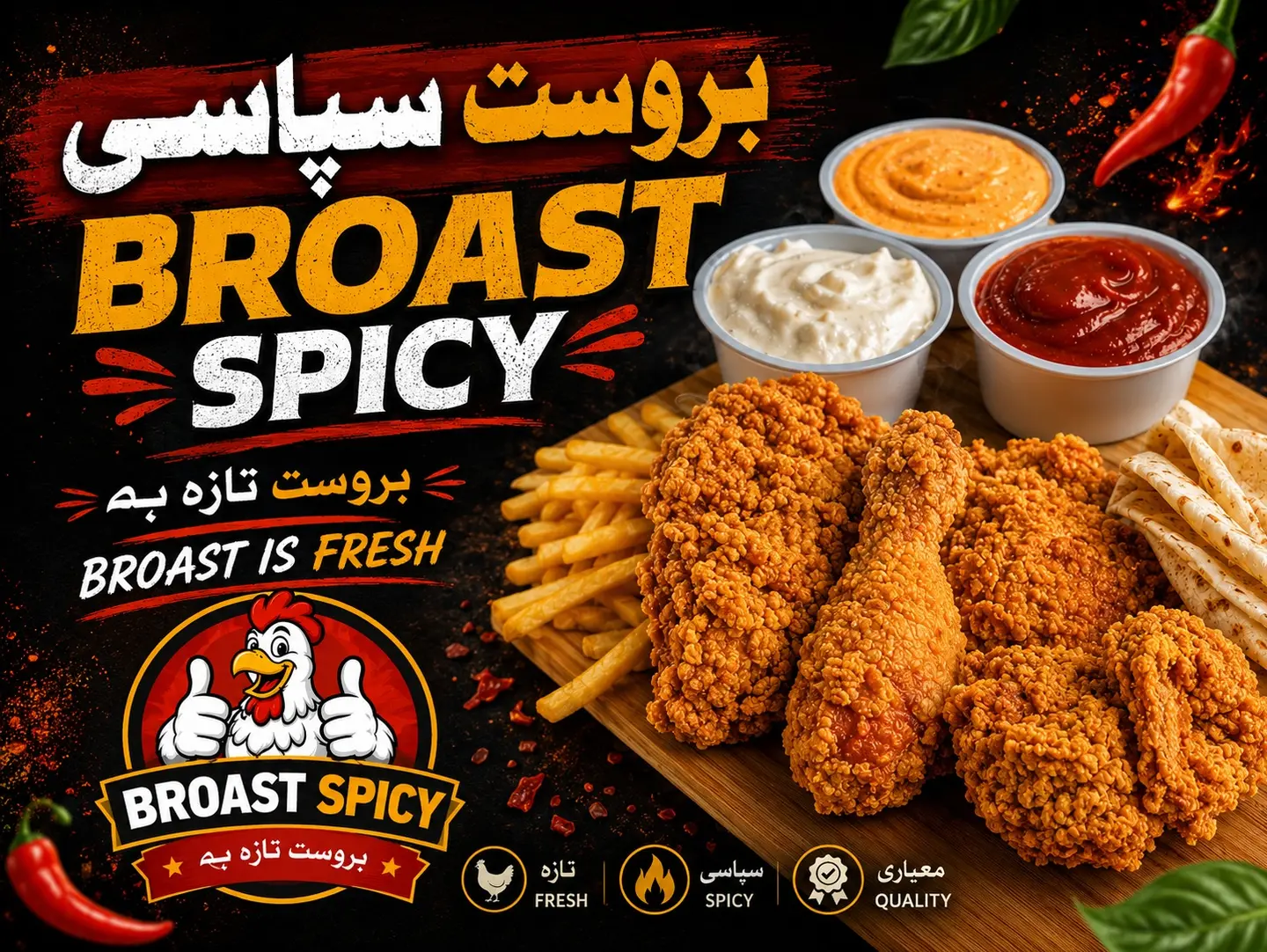 Spicy Broasted Chicken With Sauce Fried Khubes