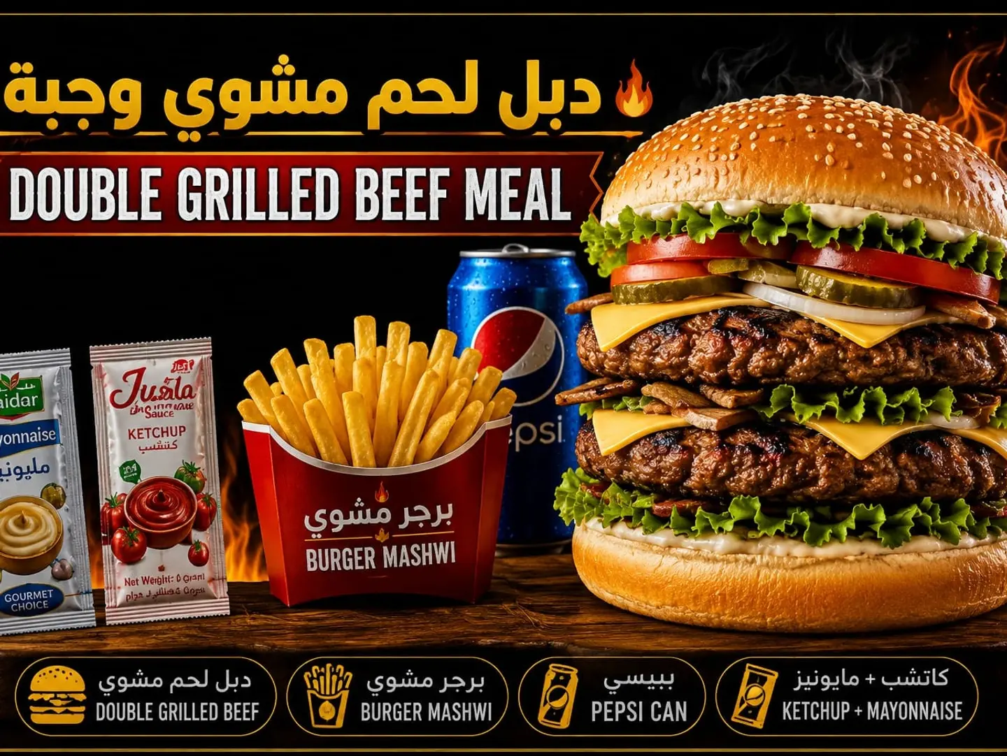 Double Grilled Beef Burger With Cheese Meals