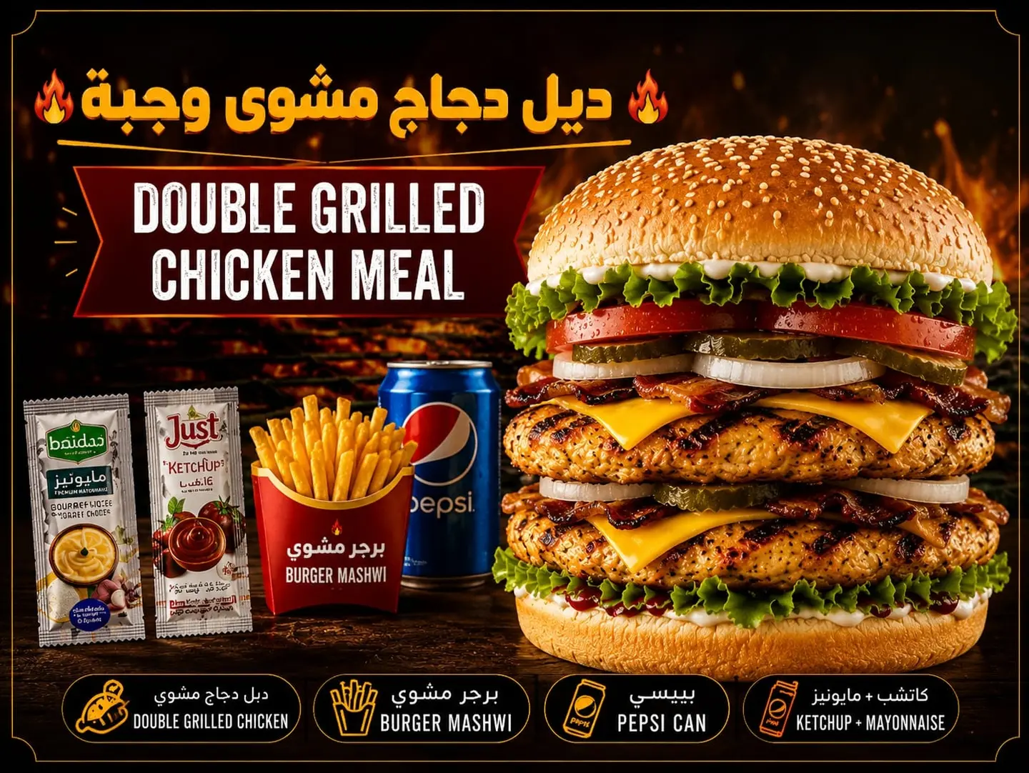 Double Grilled Chicken Burger With Cheese Meals
