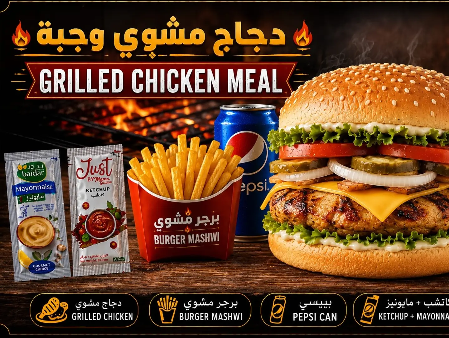 Grilled Chicken Burger With Cheese Meals