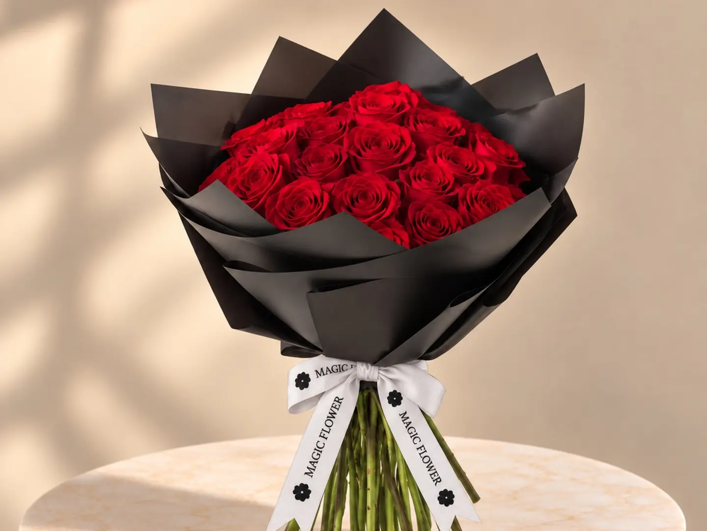 Red Rose Bouquet Black Wrap