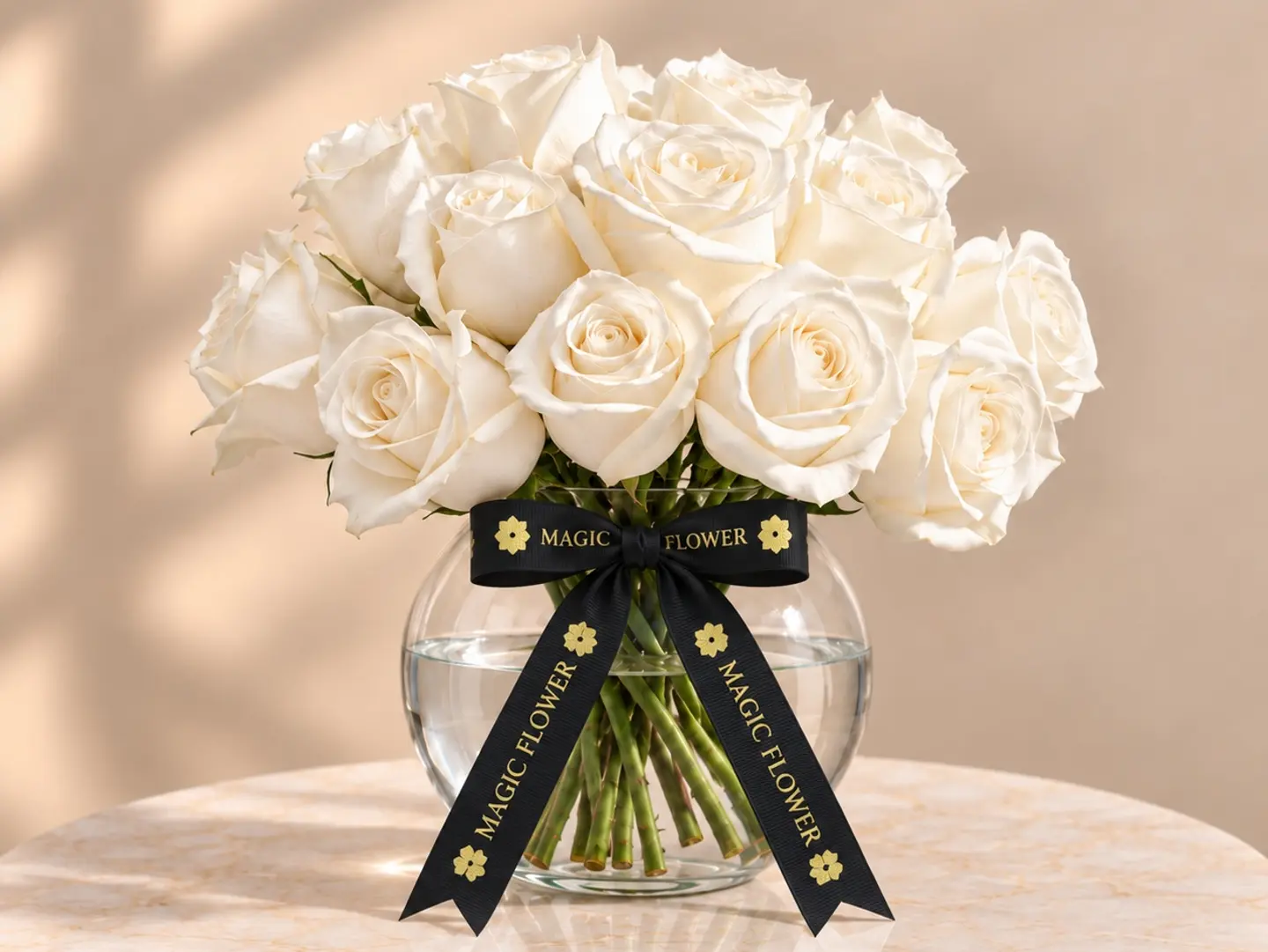 Round White Rose Glass Vase