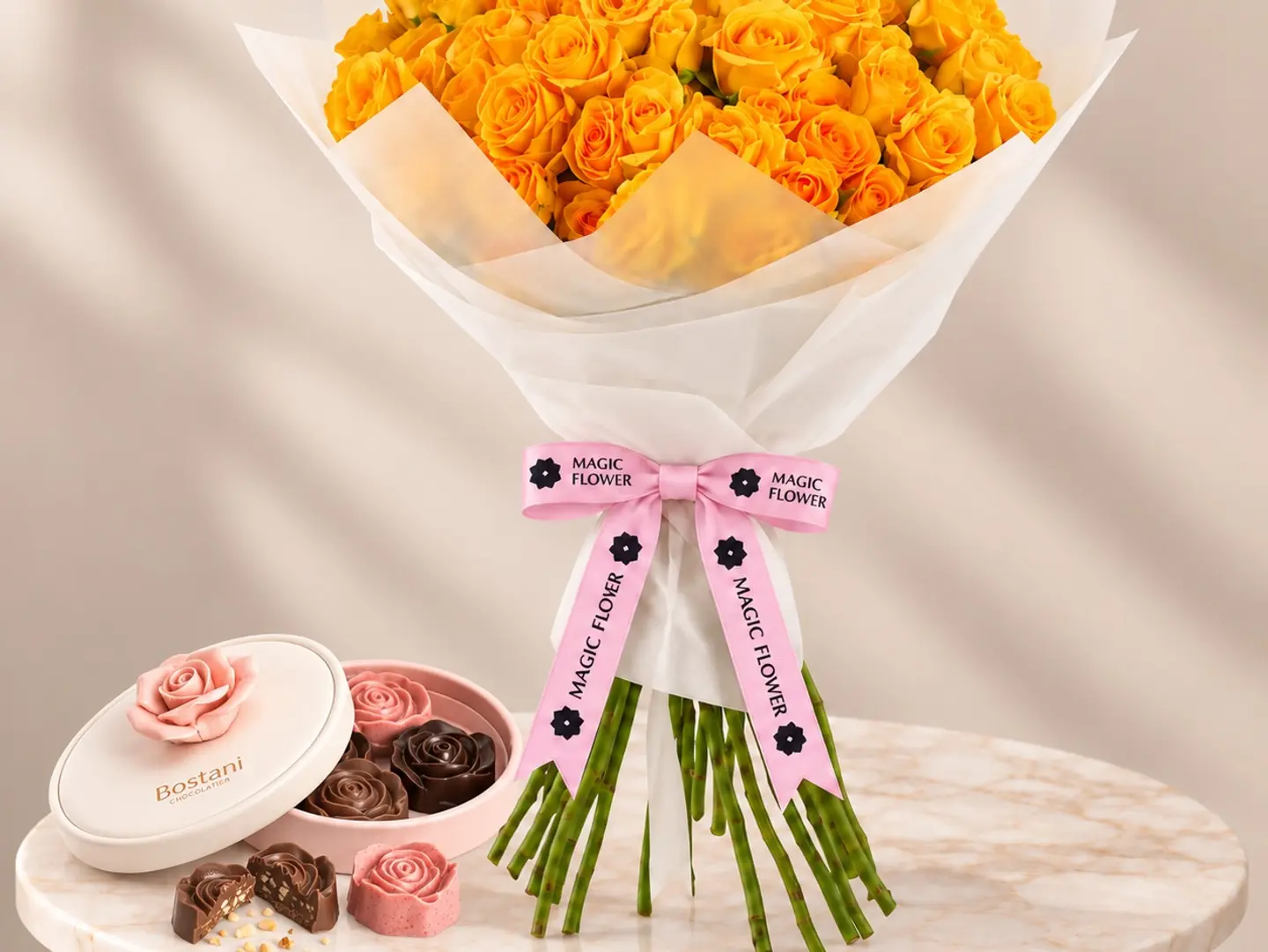 Yellow Rose Bouquet With Chocolate Gift