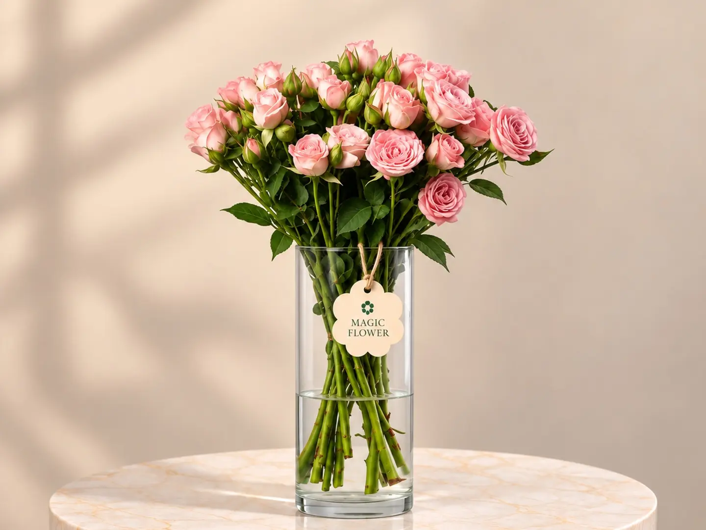 Pink Spray Rose Glass Vase