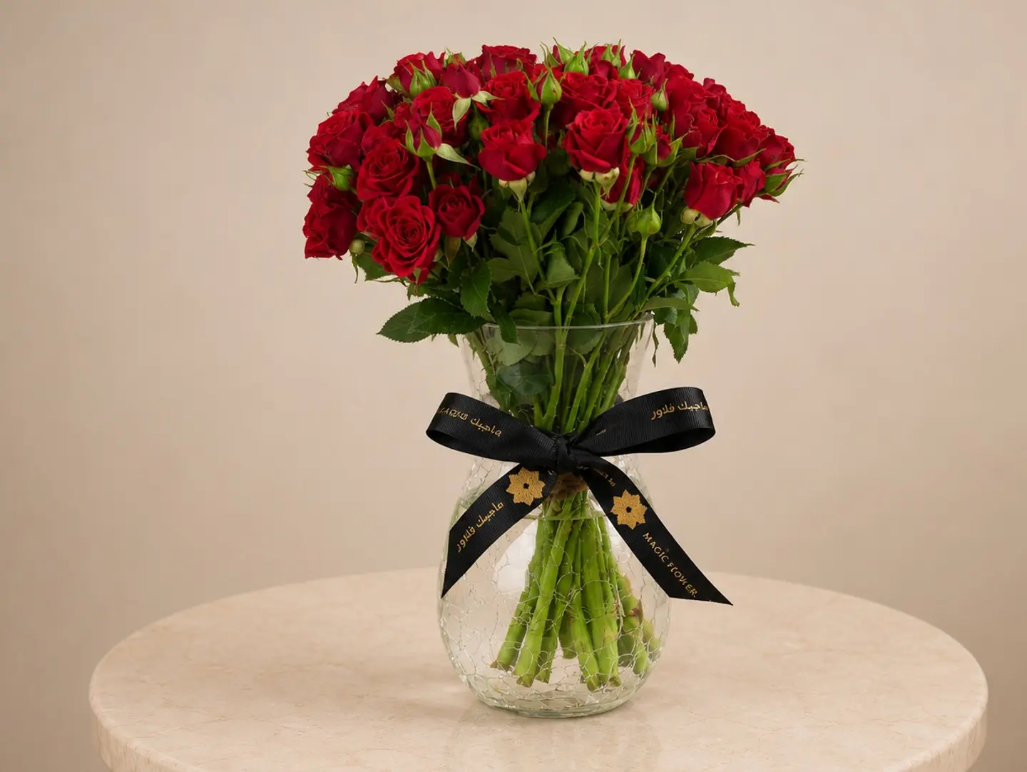 Red Spray Rose Crackle Vase