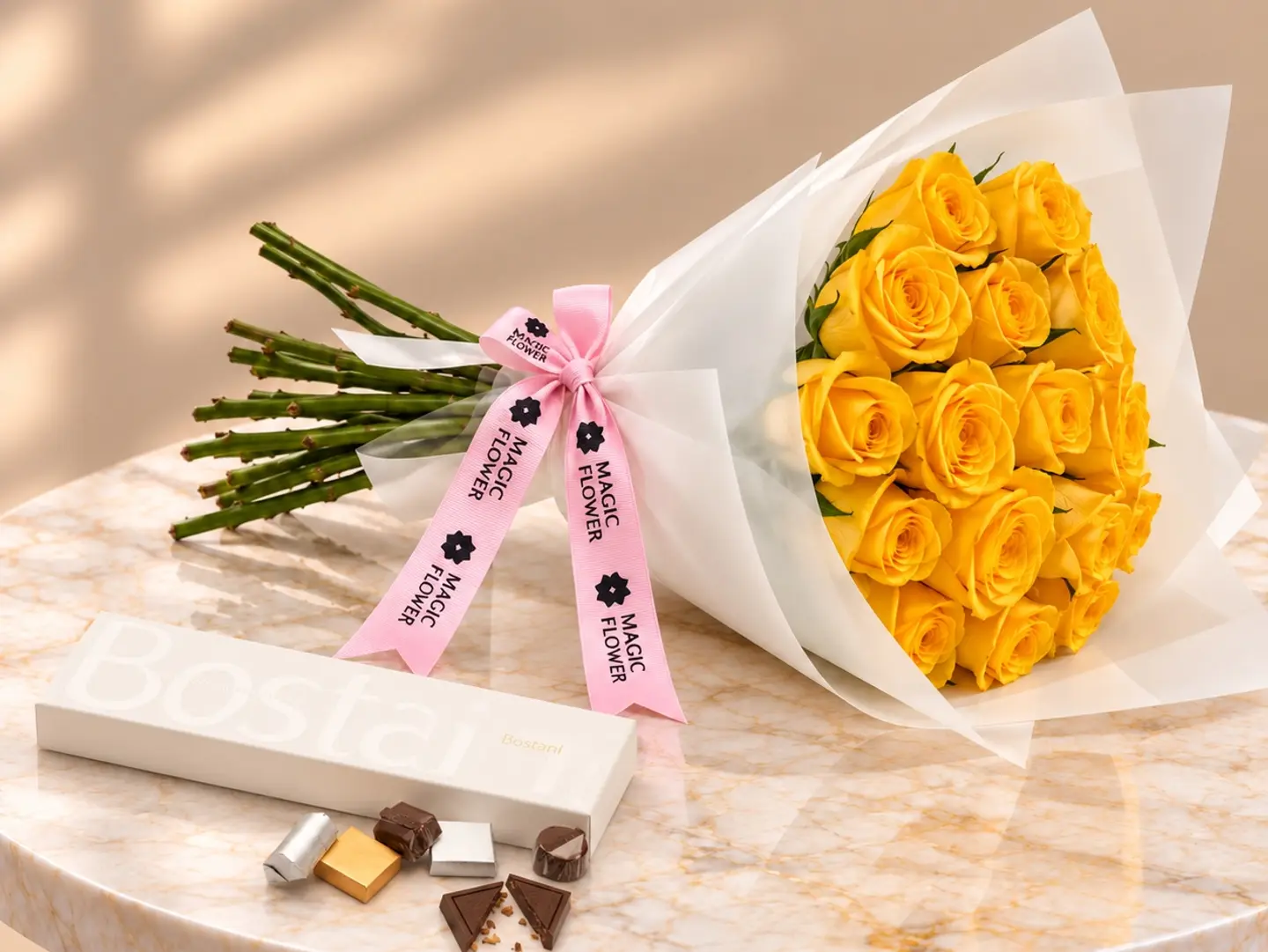Yellow Rose Bouquet With Chocolate