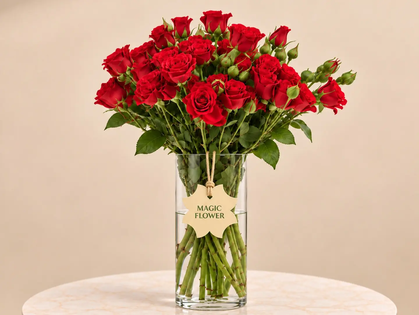 Red Spray Rose Glass Vase