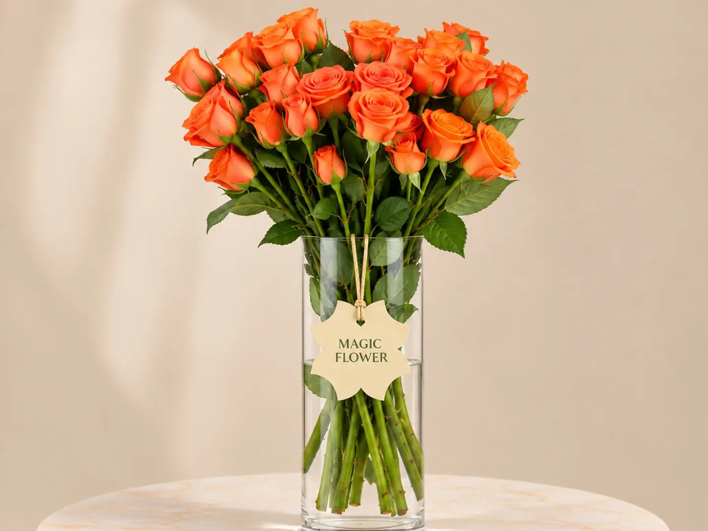 Clear Orange Rose Vase