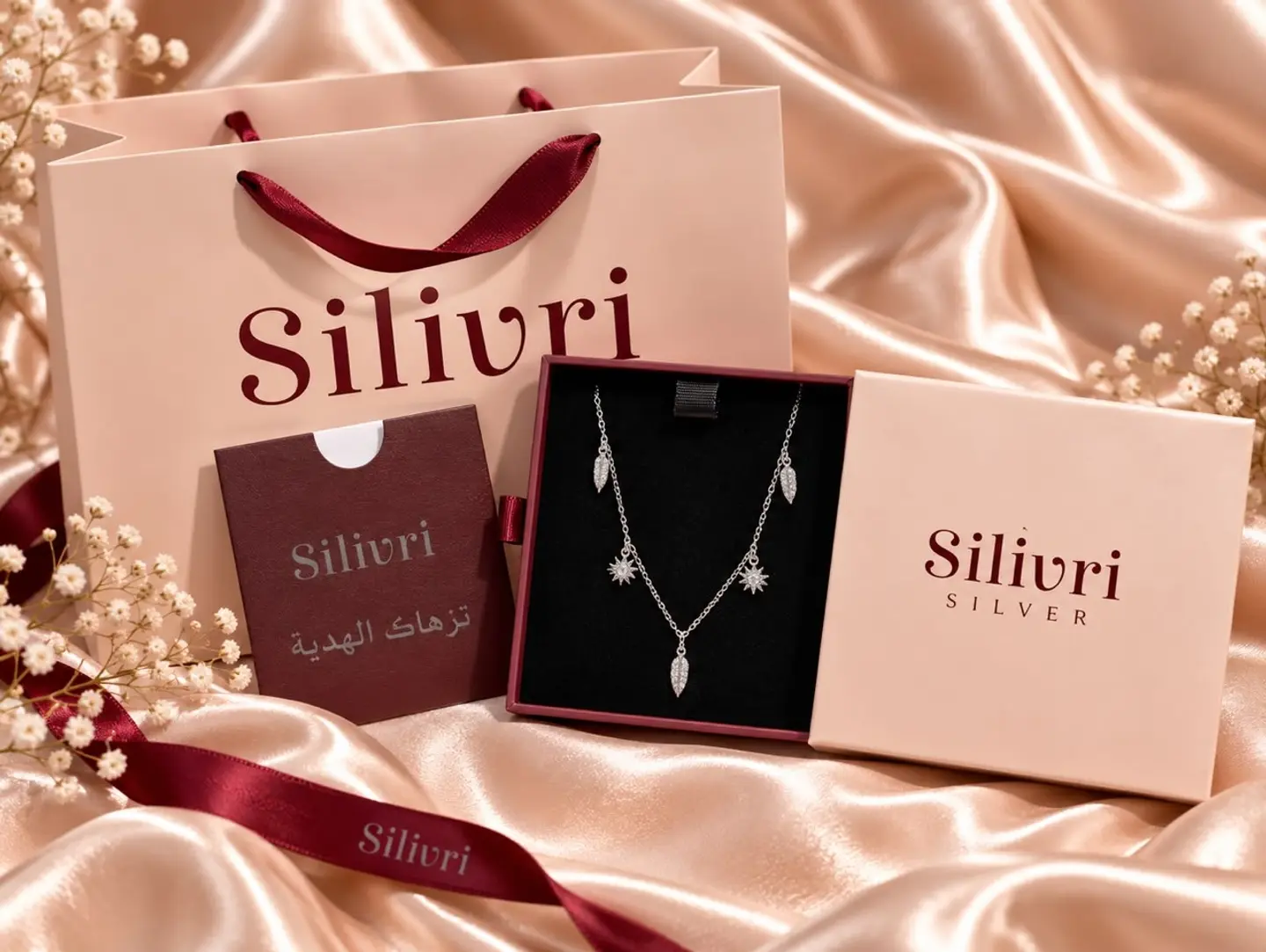 Silver Stars & Leaves Necklace