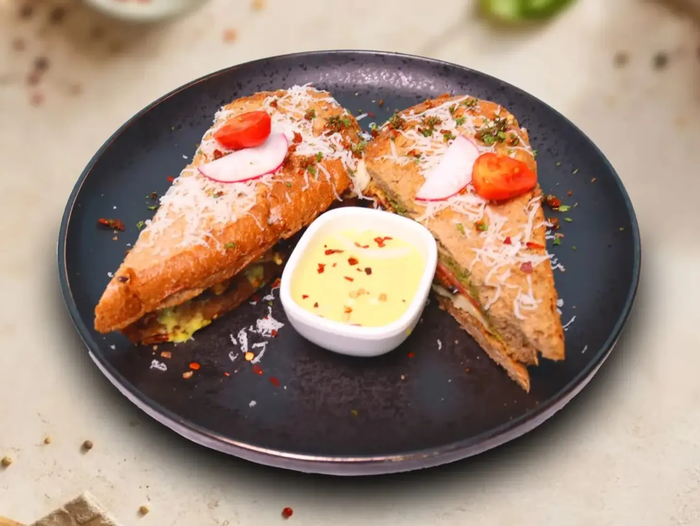 Saurdo Eggplant Hamsa With Halloumi