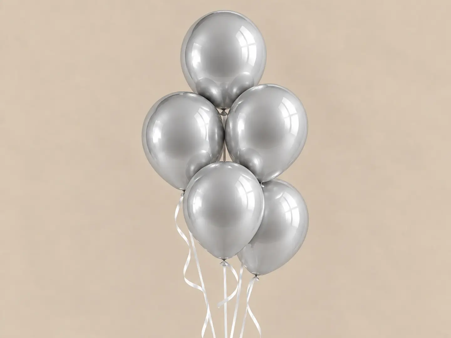 5 Silver Helium Balloons Bouquet