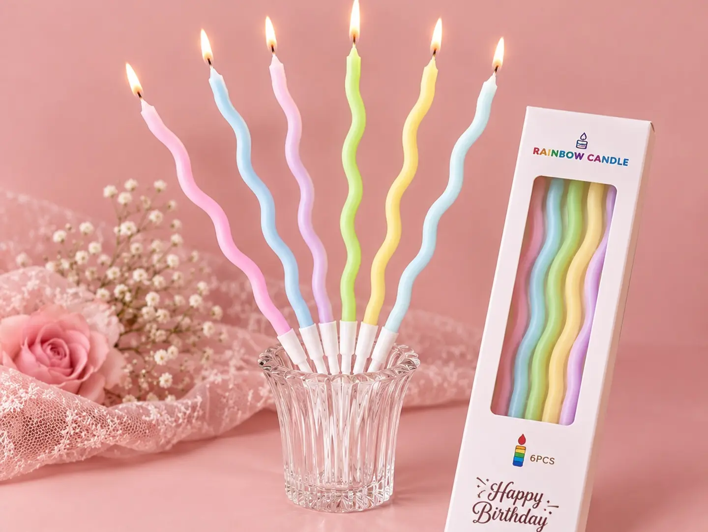 6 Piece Colorful Wavy Birthday Candles