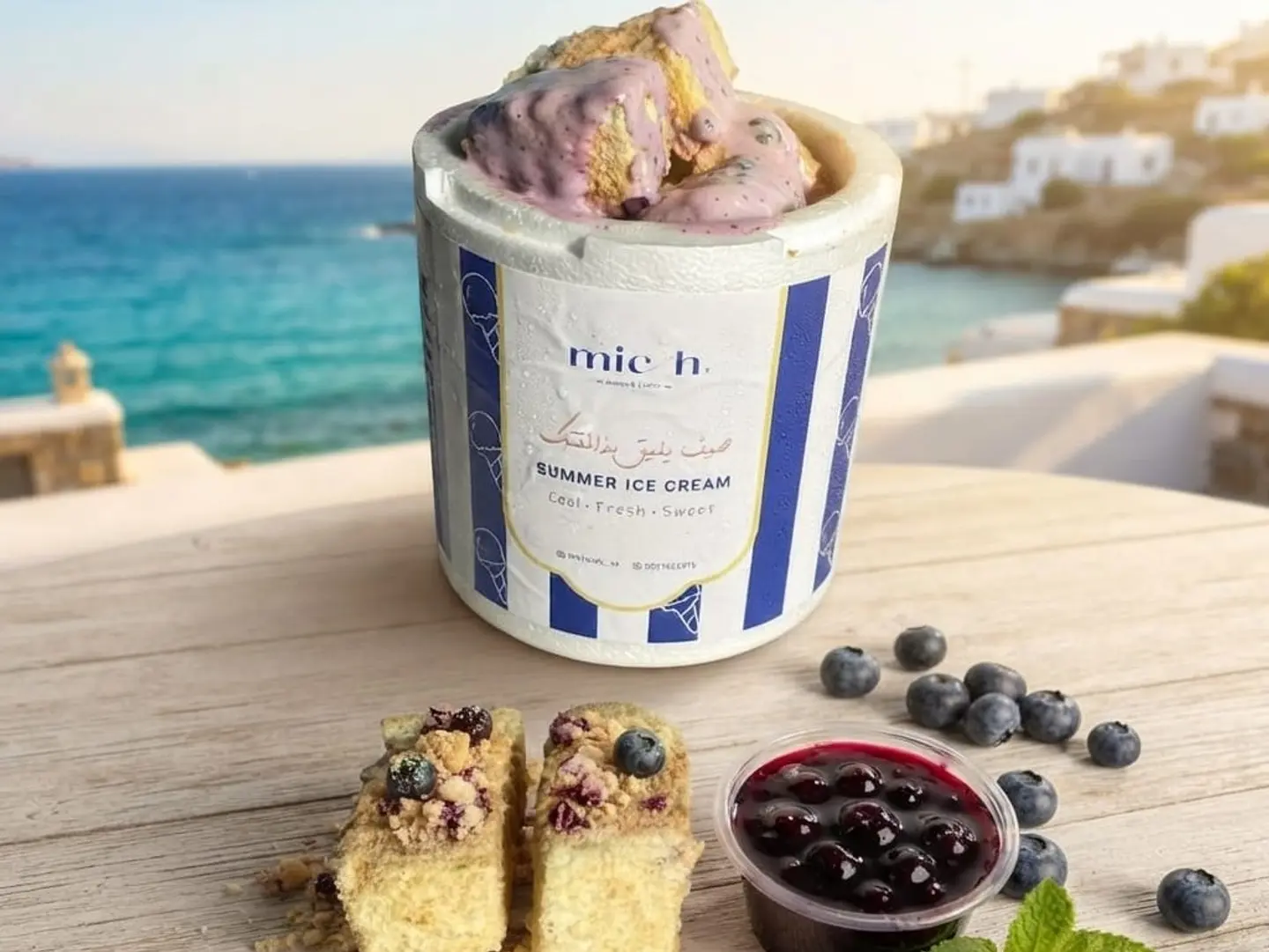 Blueberry Ice Cream With Blueberry Sauce