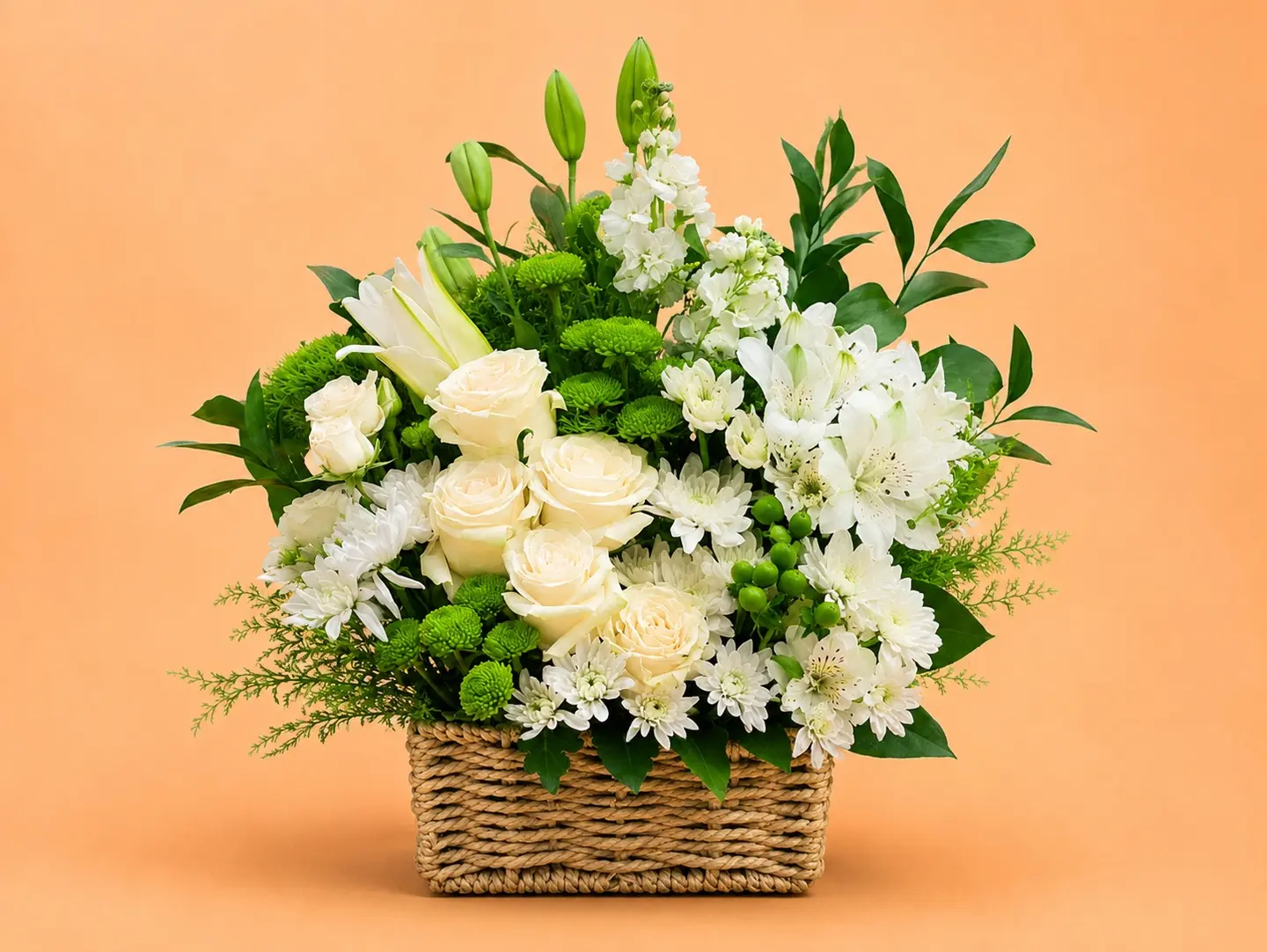 Luxury National Day Flower Basket White & Green