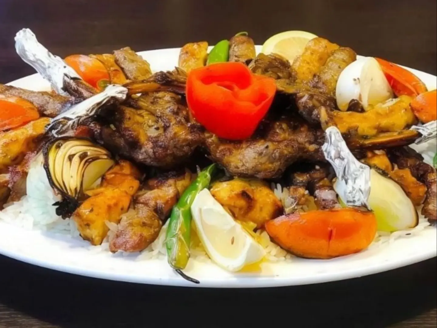 صحن مشاوي مشكل مع الرز