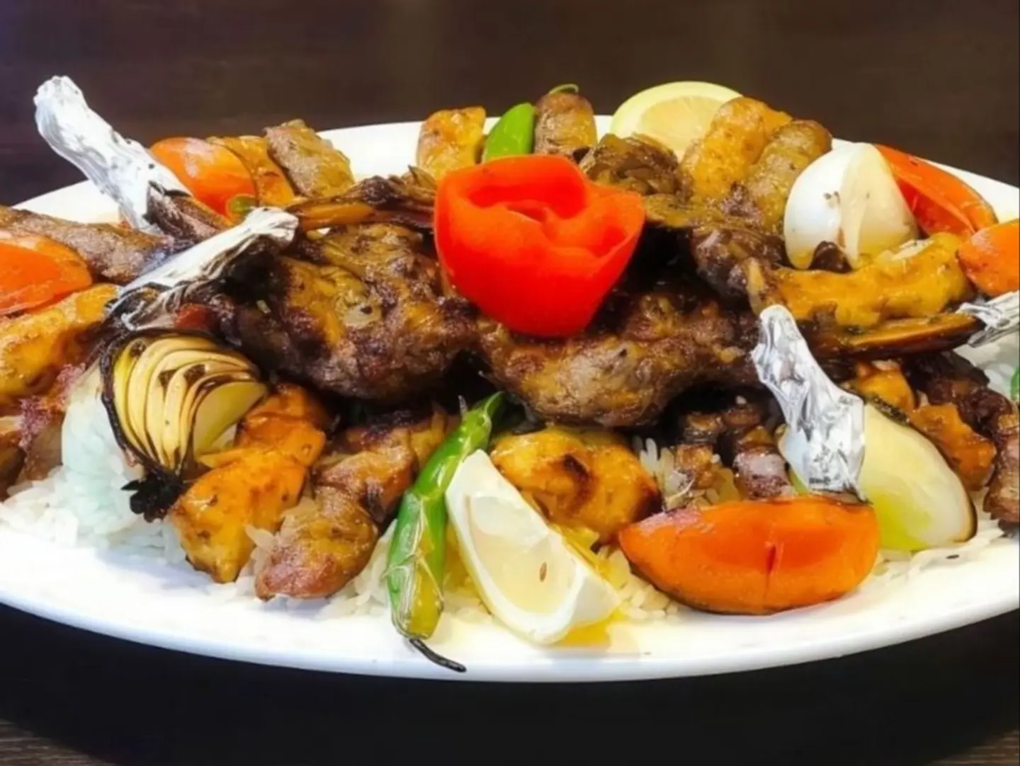نصف كيلو مشاوي مشكل مع الرز