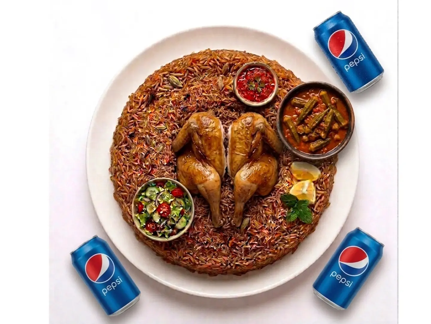 One Whole Pressure Cooked Chicken With Stew And Three Drinks