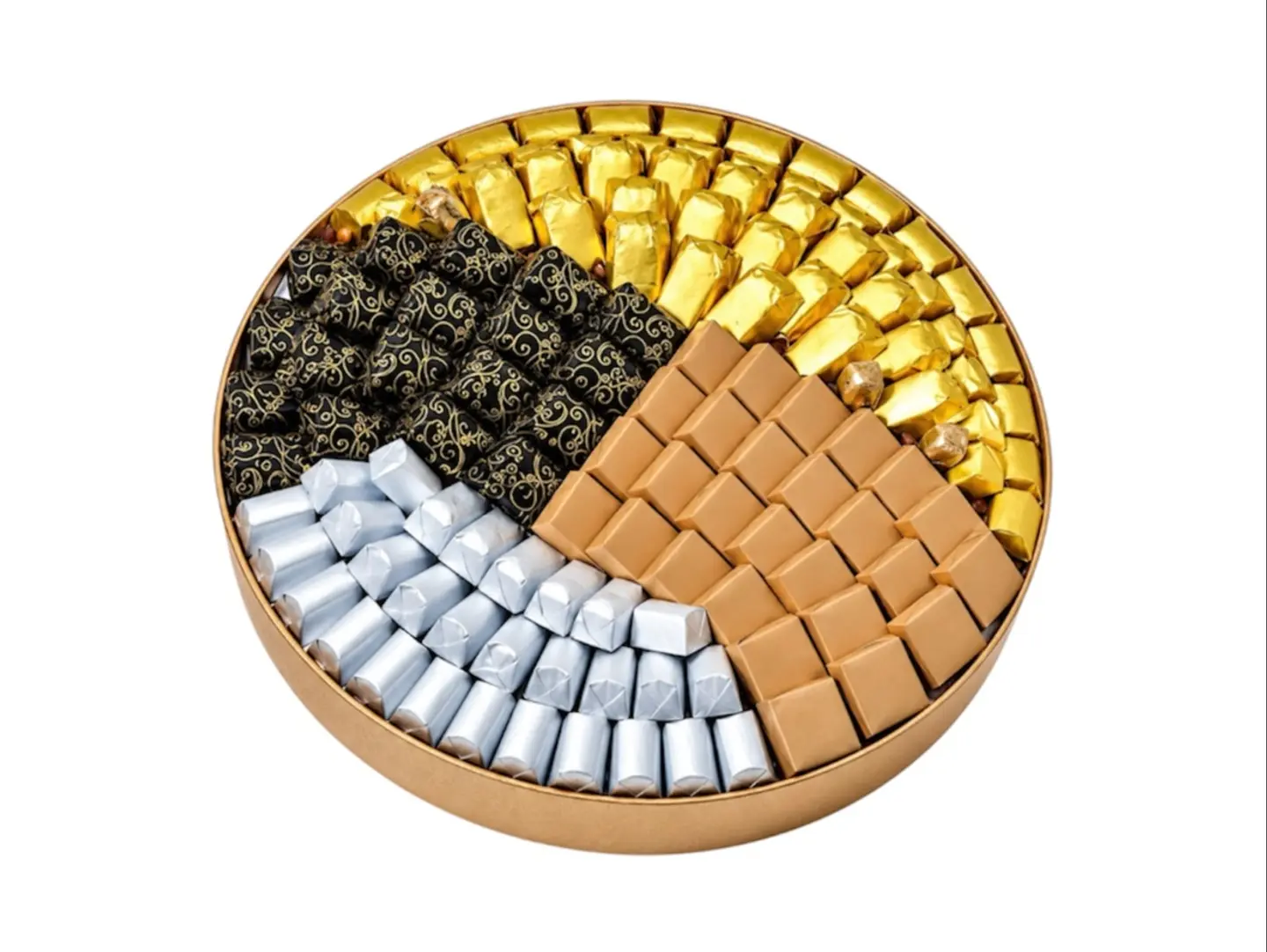 Large Round Gold Tray With Assorted Chocolates