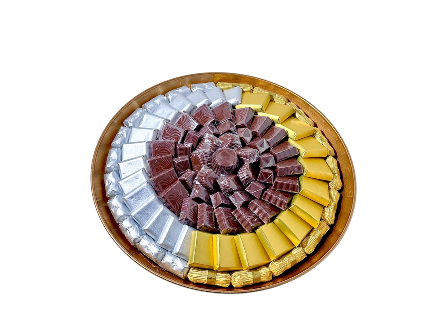 Round Gold Tray With Assorted Chocolates