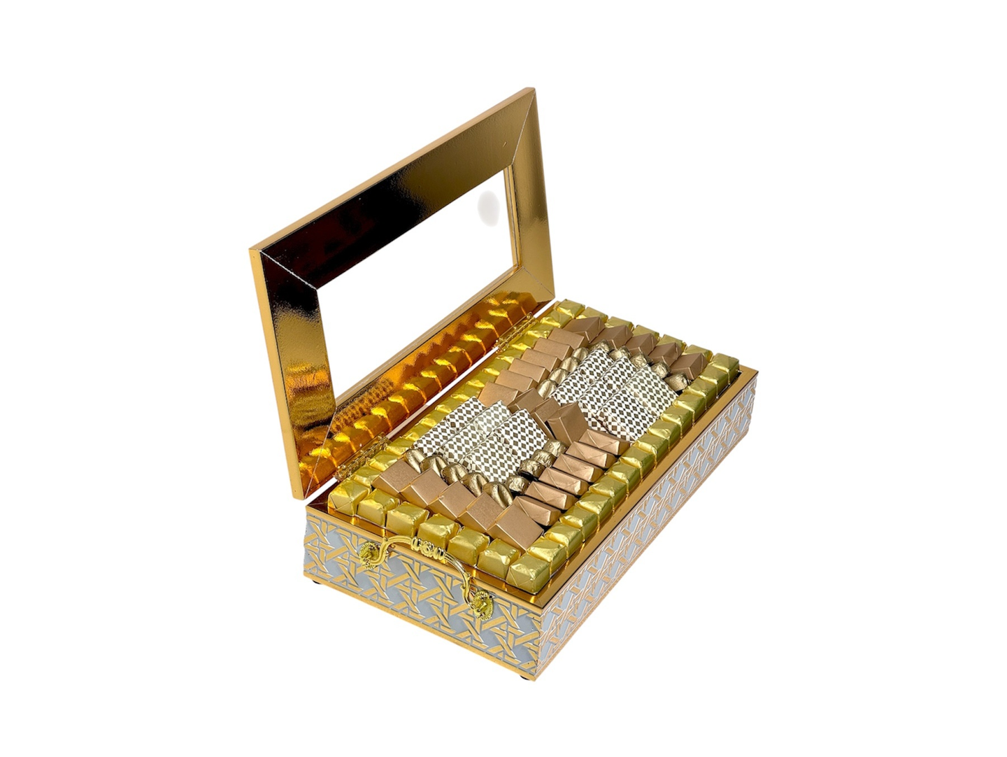 Rectangular Golden Box With Assorted Chocolates
