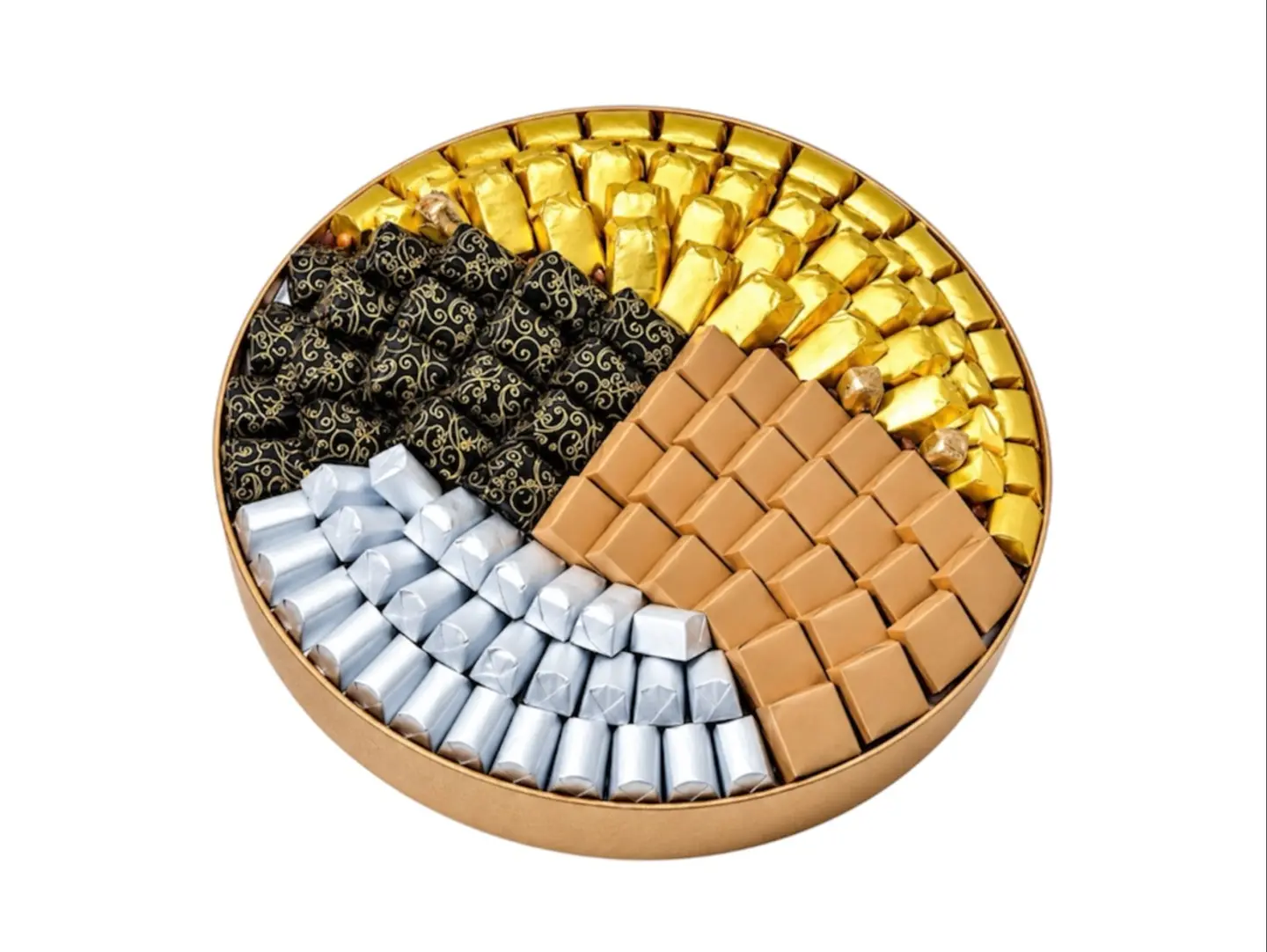Large Round Gold Tray With Assorted Chcolates