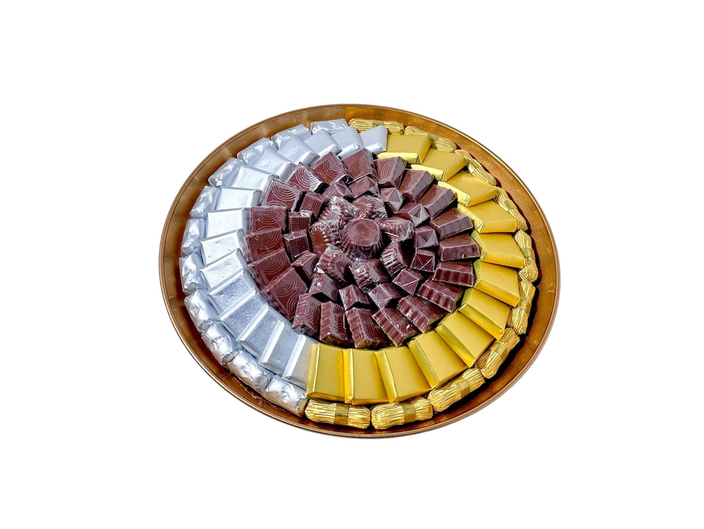Round Gold Tray With Assorted Chocolates