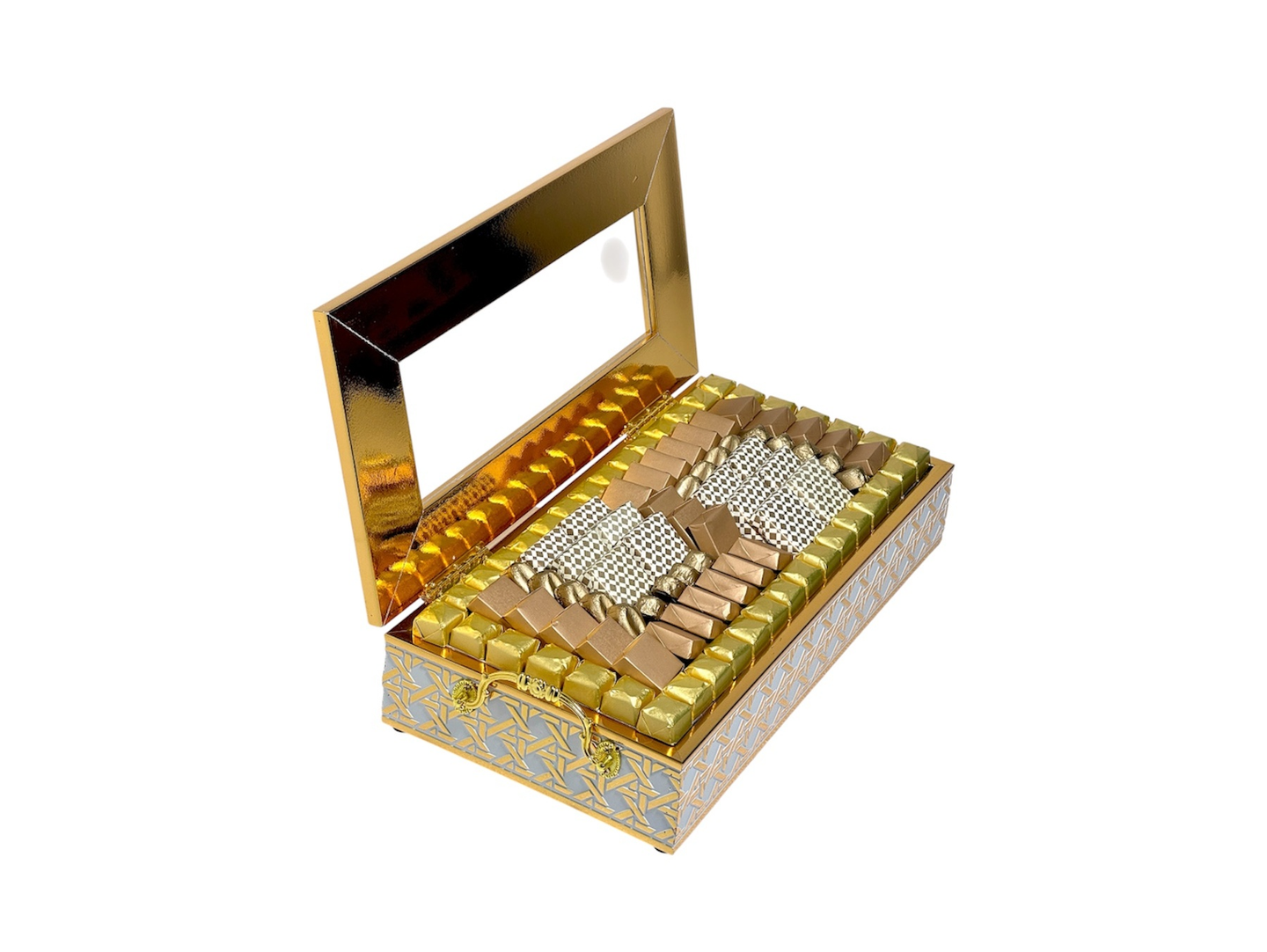 Rectangular Golden Box With Assorted Chocolates