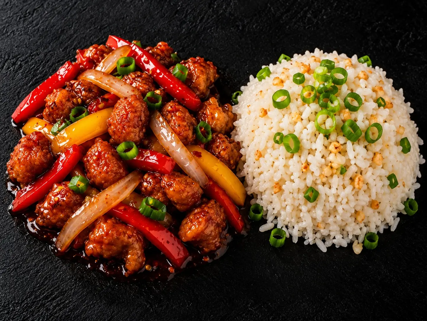 Chicken Schezuan With Garlic Rice