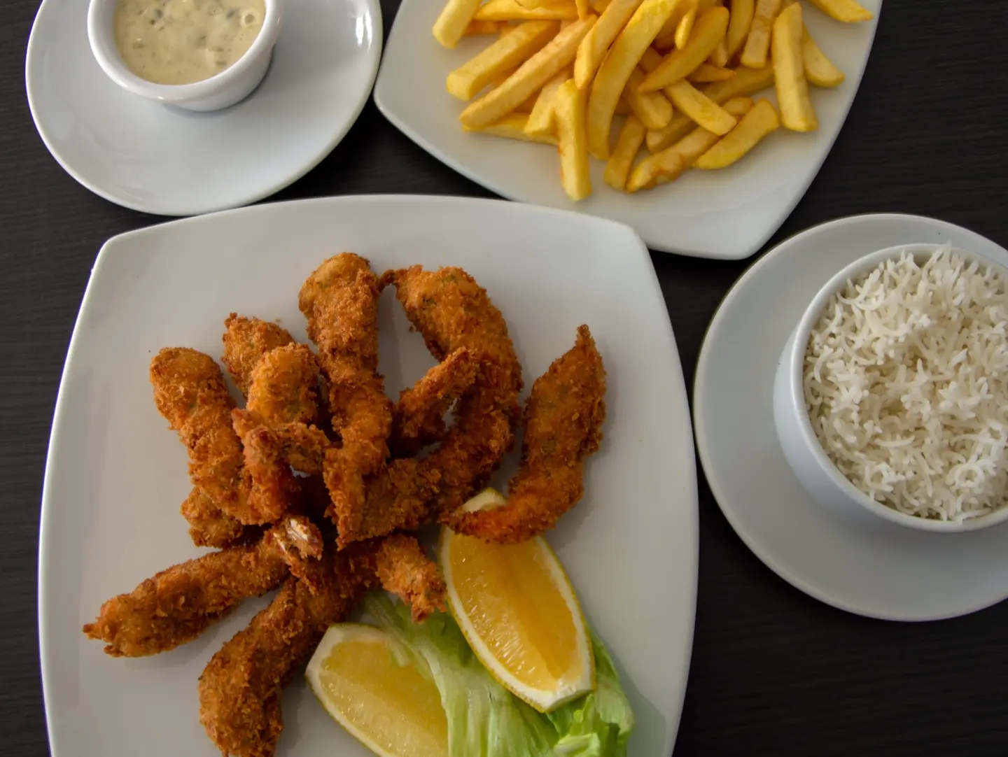 Fried Shrimps With White Rice & French Fries