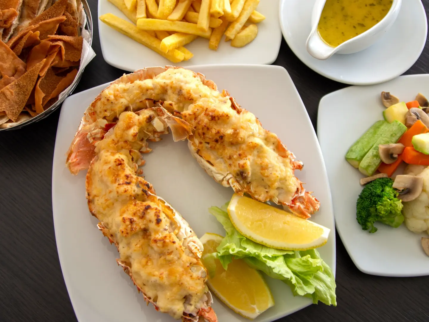 Lobster Thermidor With Vegetable Saute & French Fries
