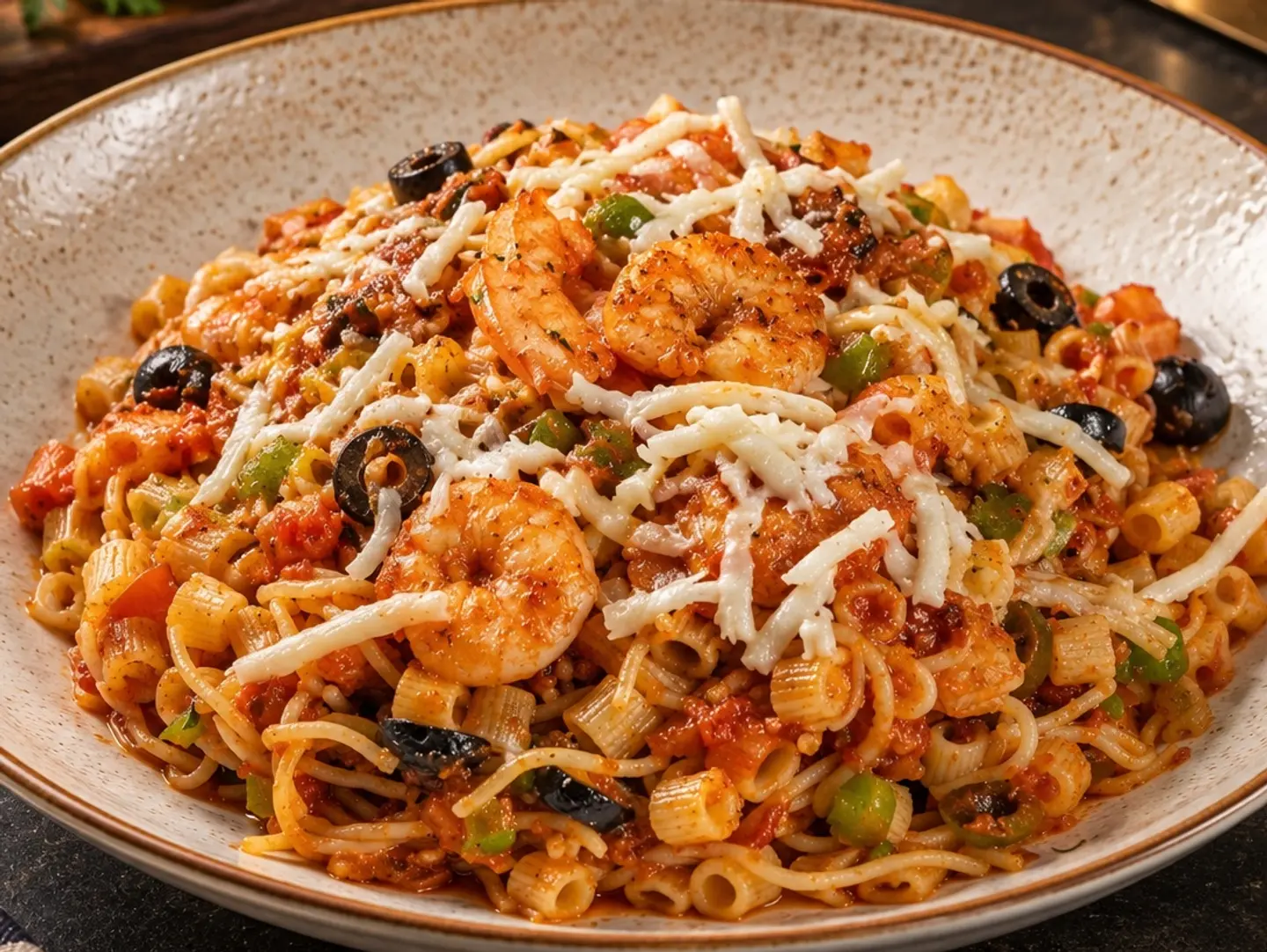 Pasta Al Chef With Jumbo Shrimp On Saj