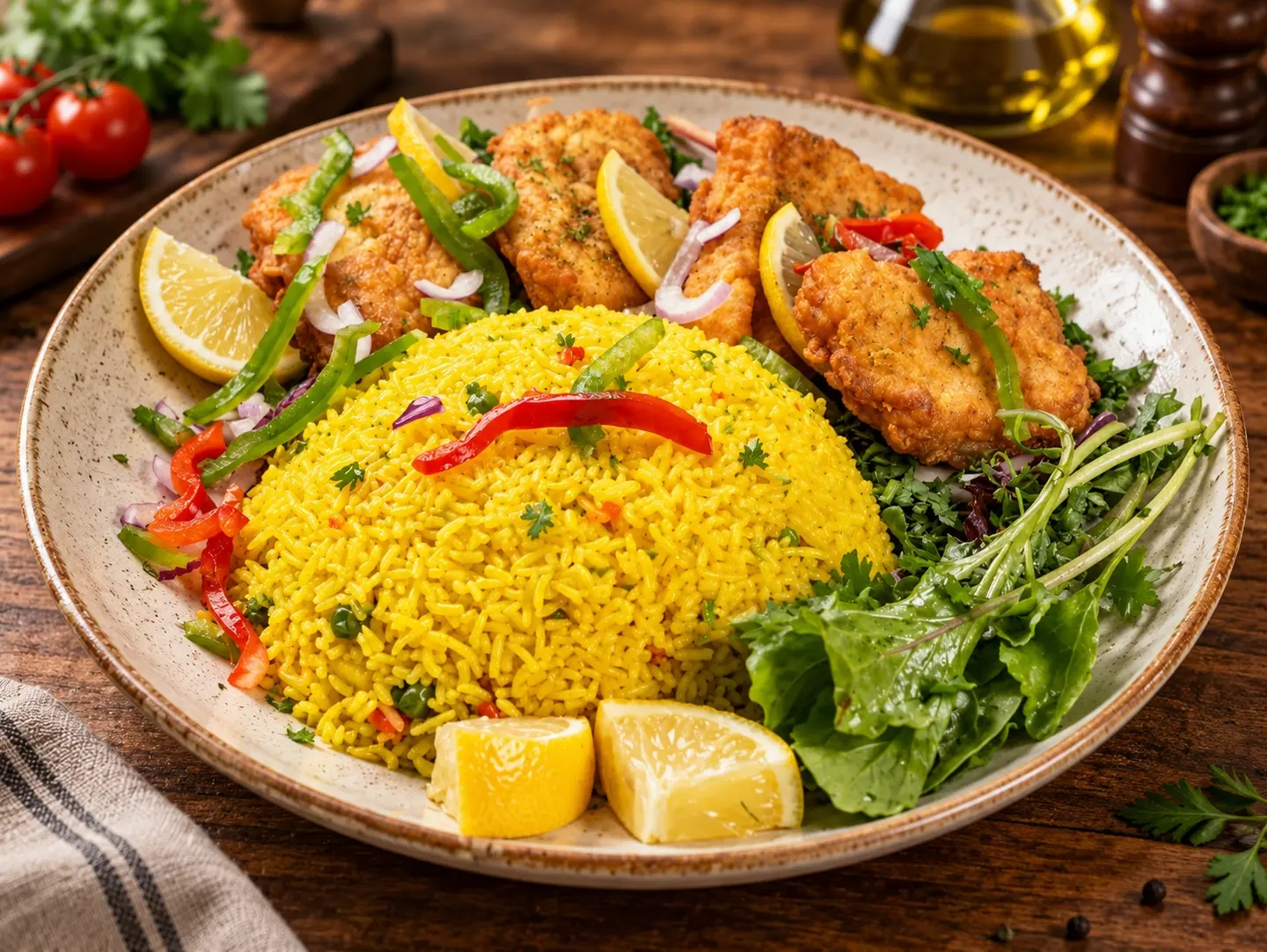 سمك الشيف مع رز وسلطة