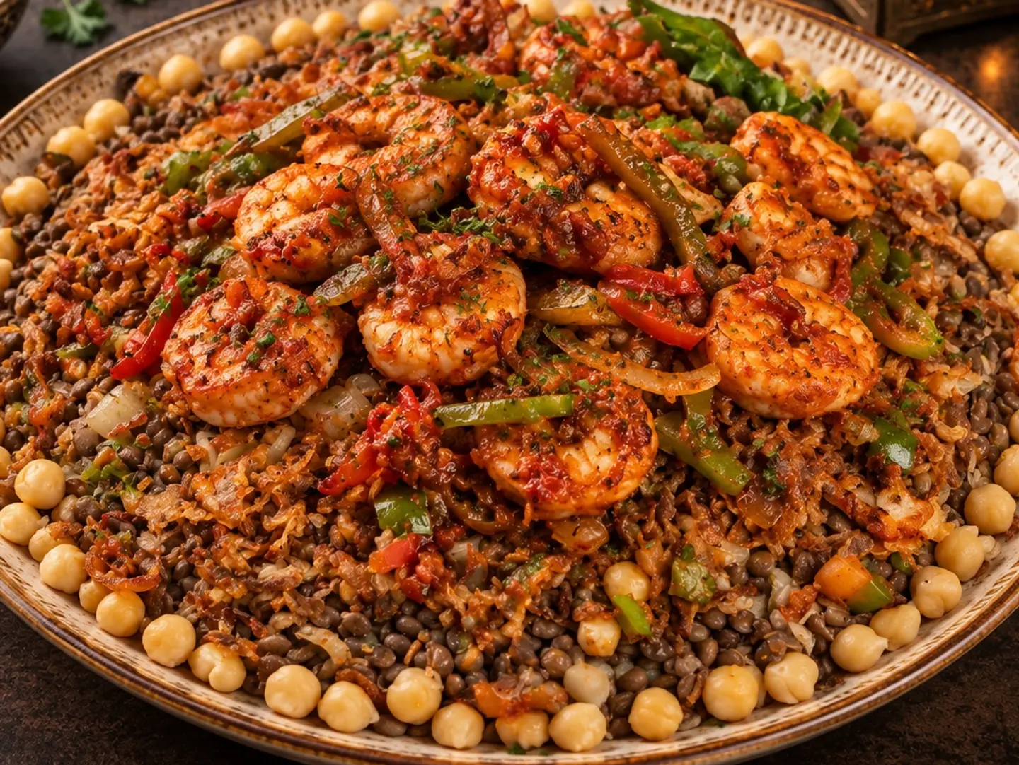 Koshary Chef With Jumbo Shrimp On Saj - Small