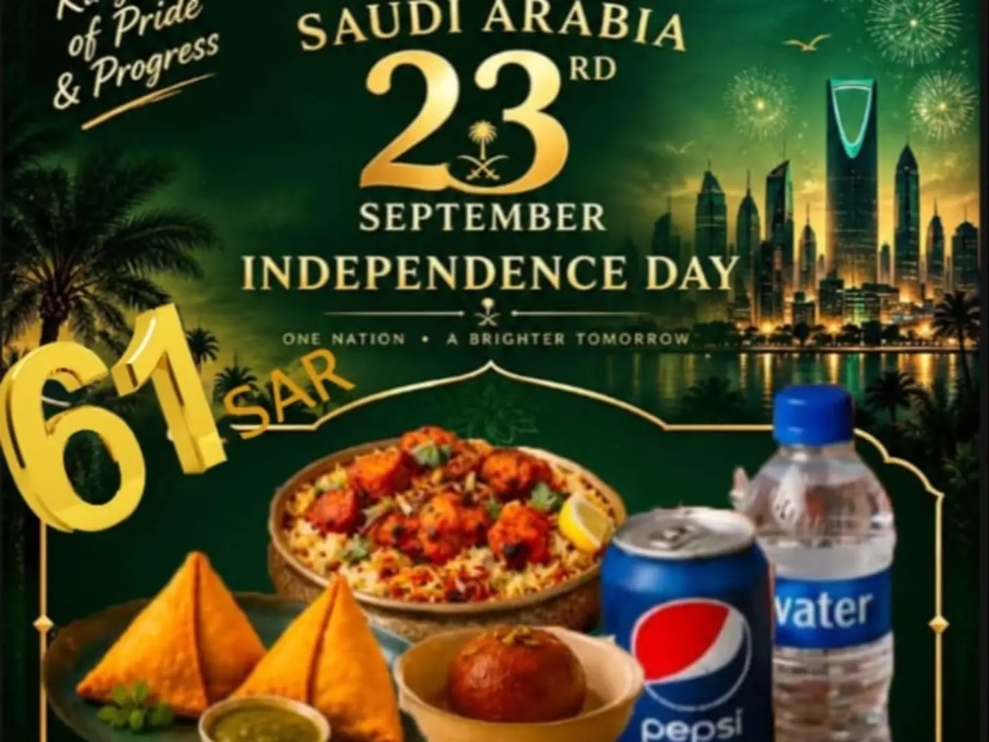 National Day Special Offer 1 Chicken Biryani & More Only Sar.61.00