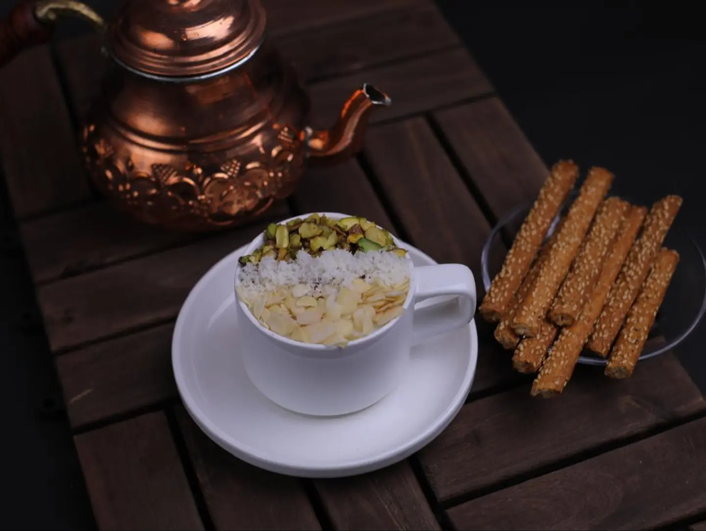 Sahlab With Nuts Cinnamon And Cake