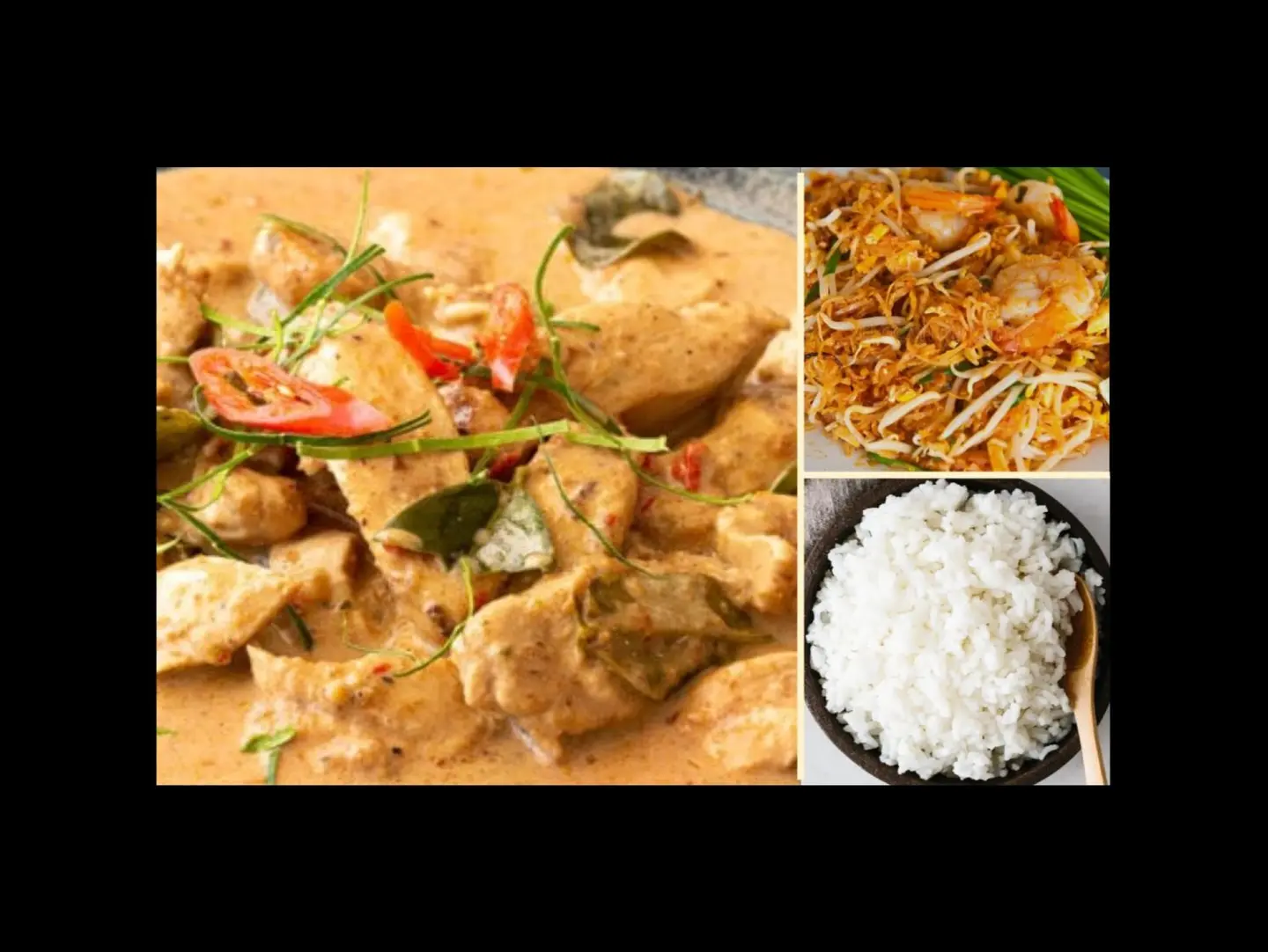 وجبة كاري الدجاج الكريمي مع نودلز الأرز المقلية