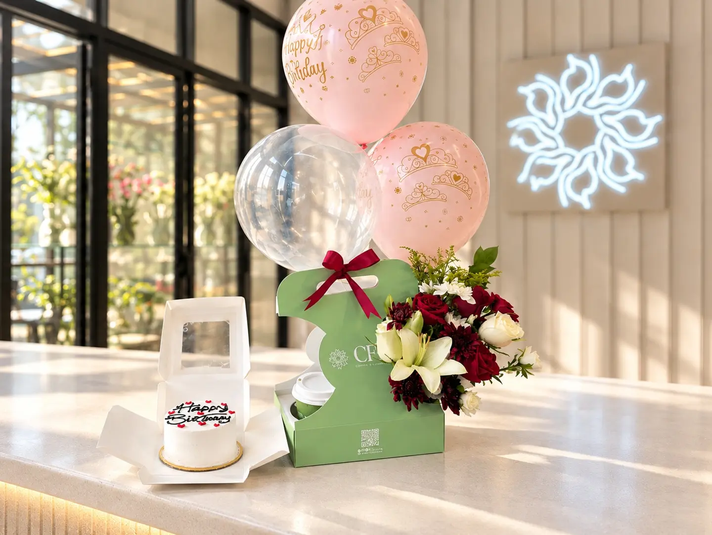 Gift Coffee, Flower & Cake