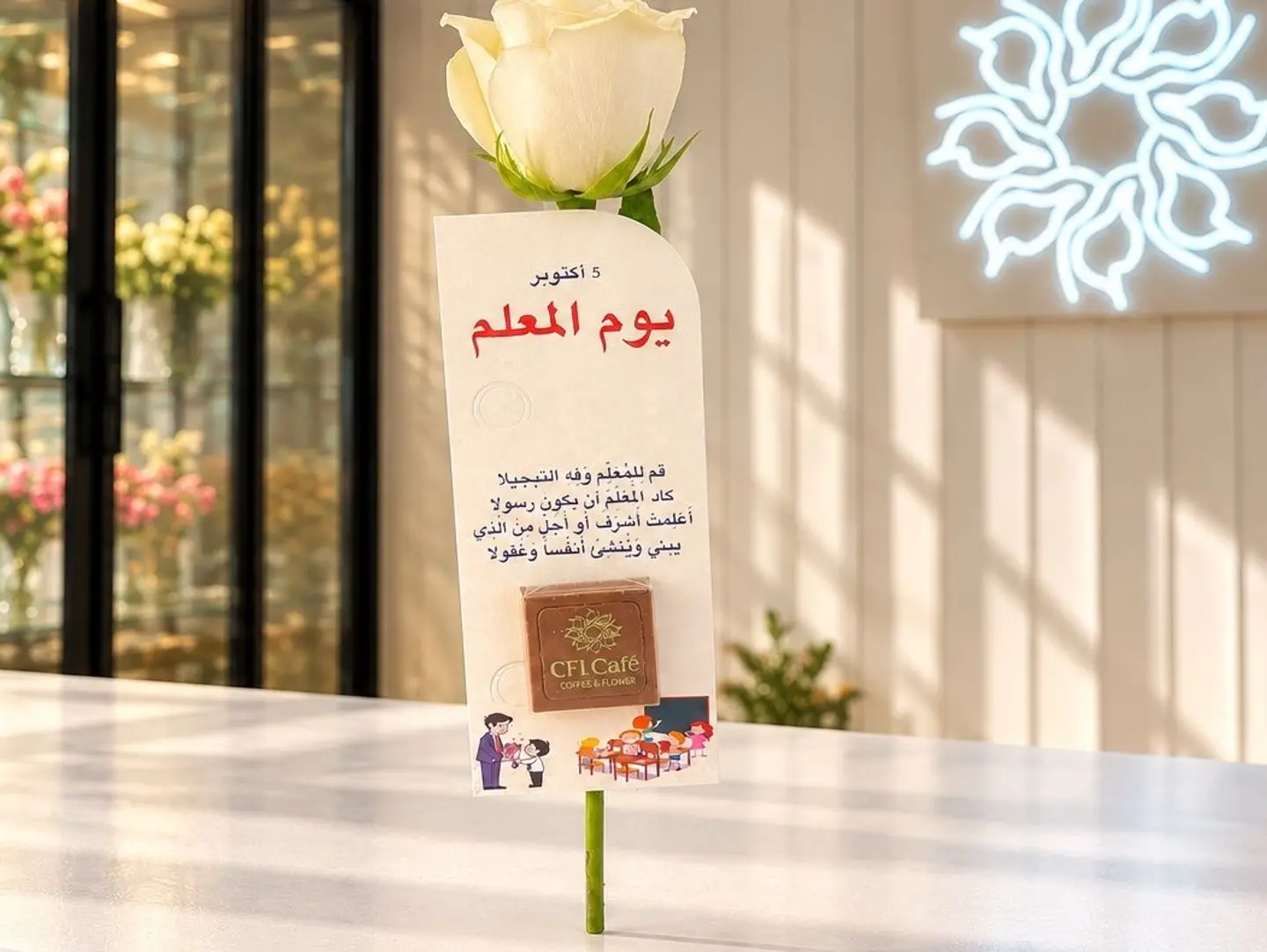 وردة المعلم مع شوكولاتة