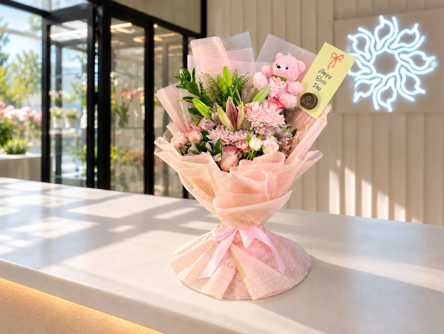 Boss Lady Bouquet With Teddy Bear