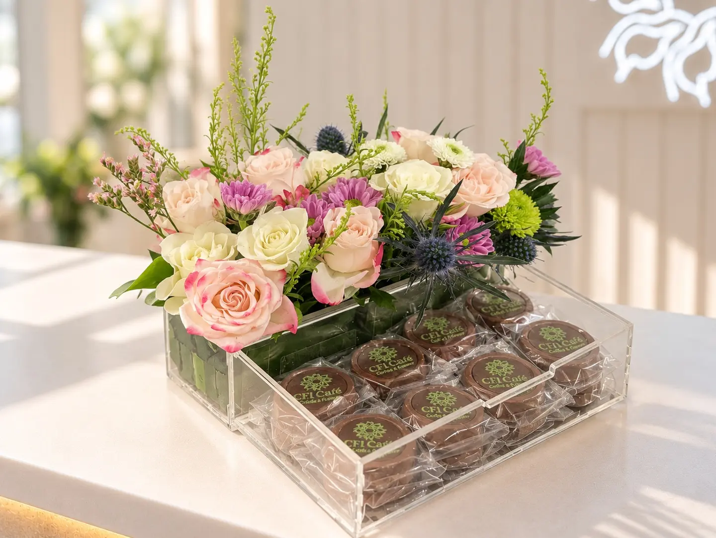 Flowers & Chocolate Gift - 8 Chocolate Pieces.