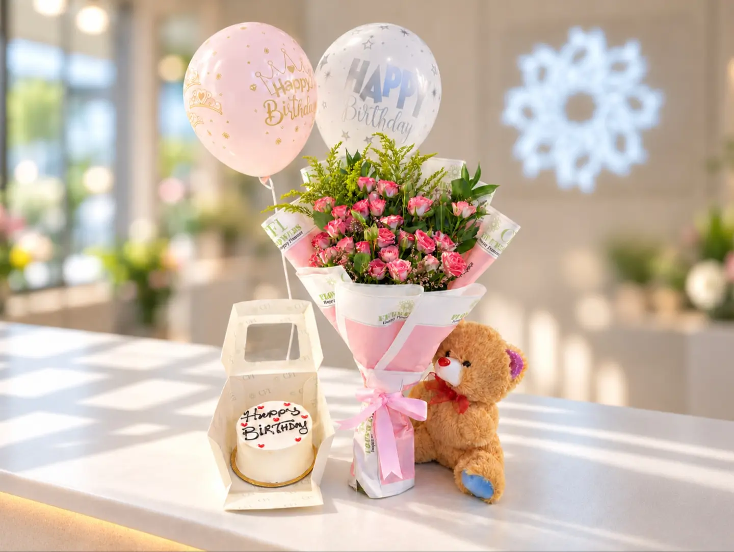 Flowers, Teddy & Cake Gift