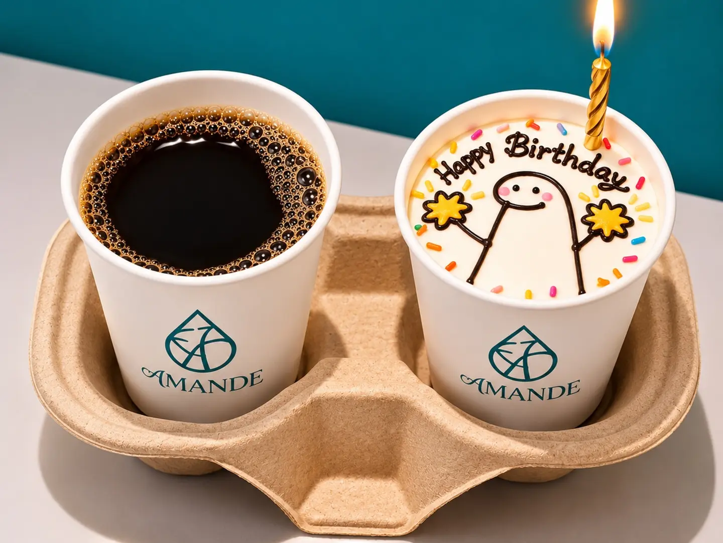 Birthday Cake Cup With Coffee & Candle