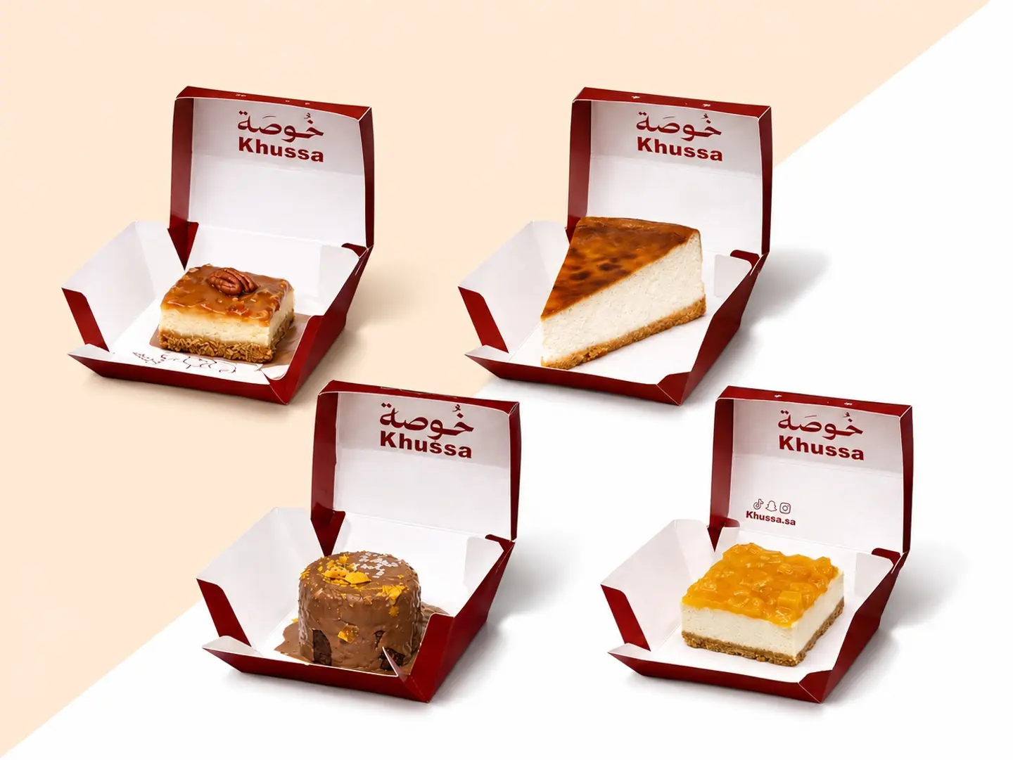 1 Madrid Cheesecake + 1 Khussa Cake + 1 Pecan Cheesecake + 1 Mango Cheesecake