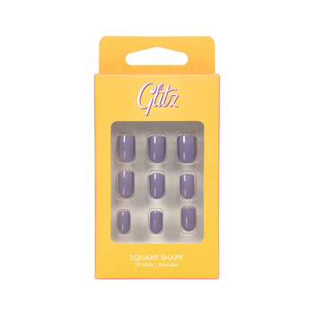 Glitz Gray Square Shape Reusable Nails 24 Pack