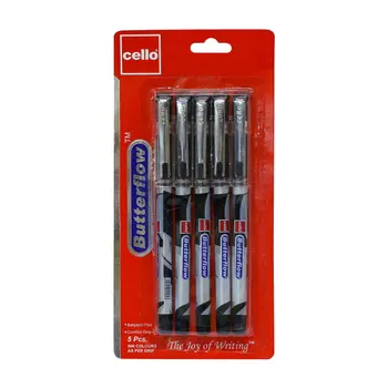 تشيلو أقلام حبر جافة 0.7ملم بترفلو أسود 5قطع