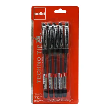 Cello Techno Tip XS Black Ballpoint Pens 5 Pieces