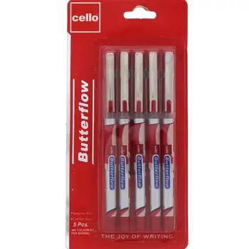 سيلو قلم حبر جاف بتر فلو أحمر 5قطع