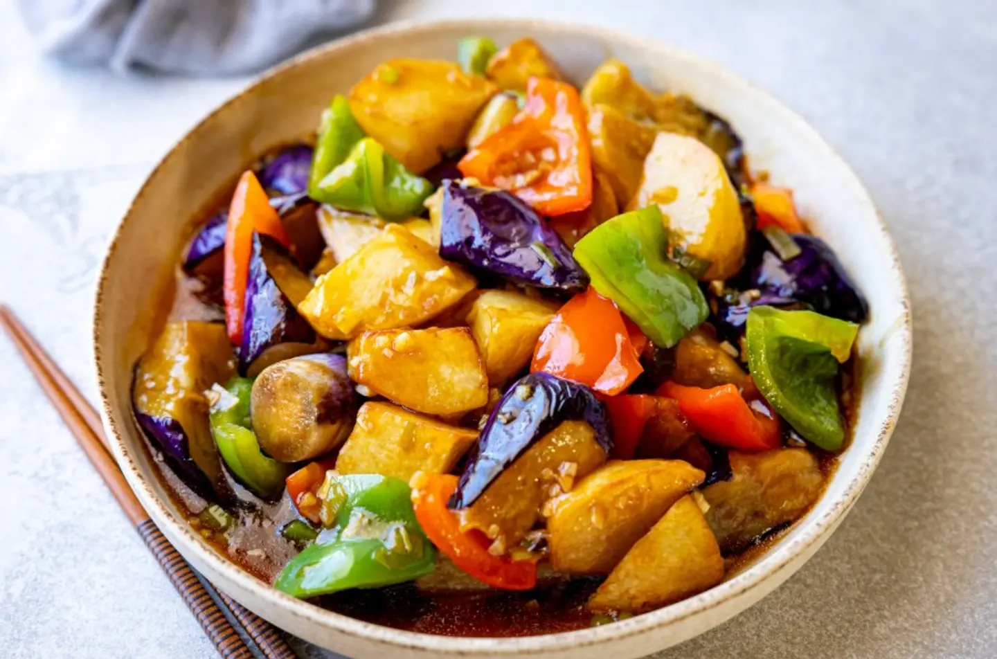 Fried Potato, Pepper & Eggplant